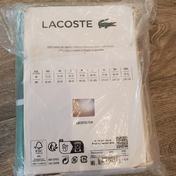 Lacoste Men's White Essentials v-neck undershirts L or XXL NWT - Picture 4 of 4
